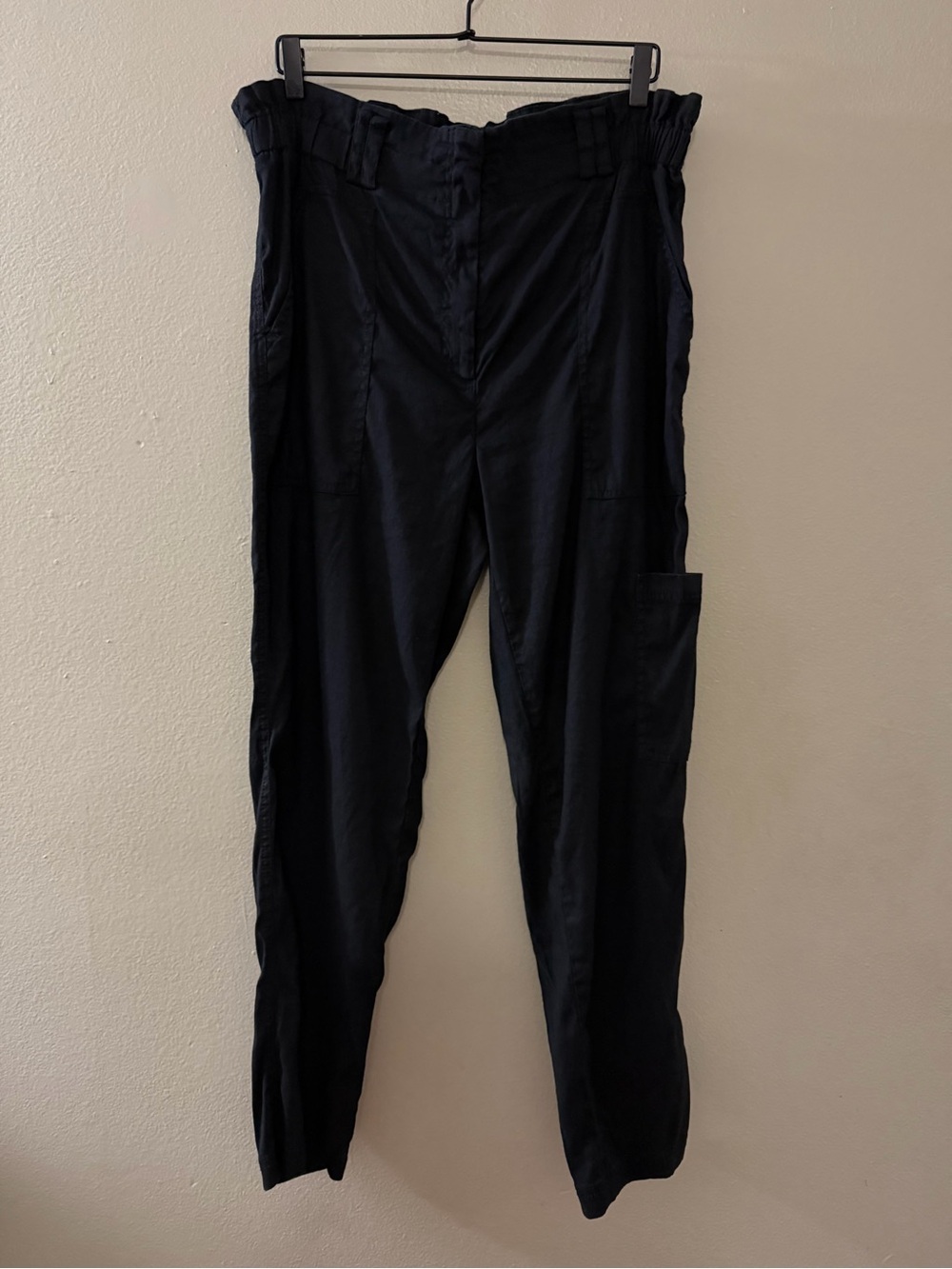 Anthropologie Elevenses Black Linen Blend Paperbag Cargo Pants Size Large